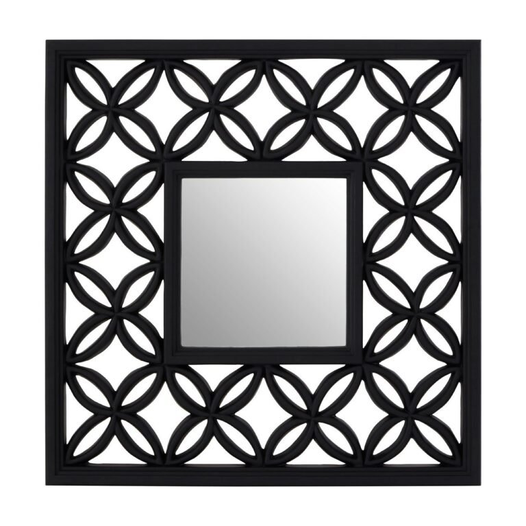 Olm Square Black Lattice Frame Wall Mirror