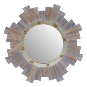 Sunburst Liml Wooden Wall Mirror With Nailhead