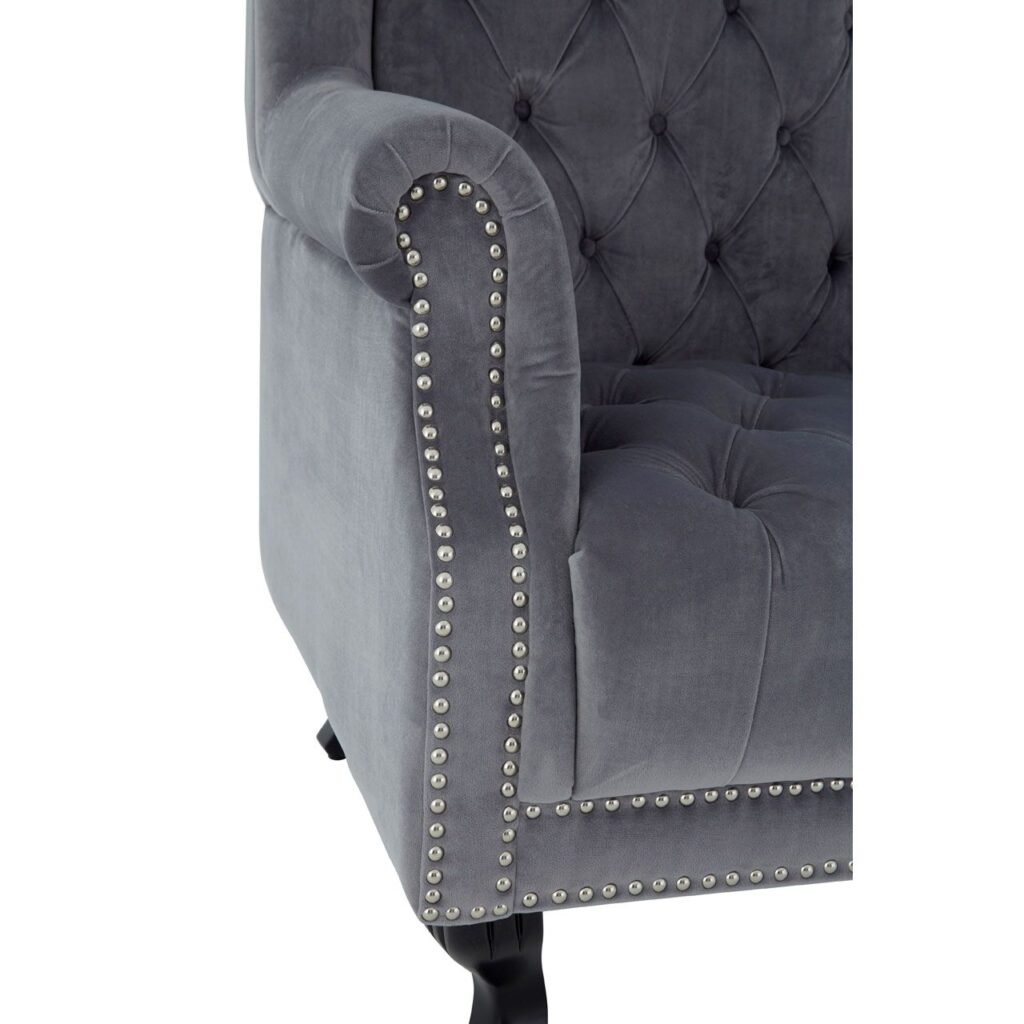 Regents Park Grey Velvet Tall Porter Chair Chaises Arm Chairs