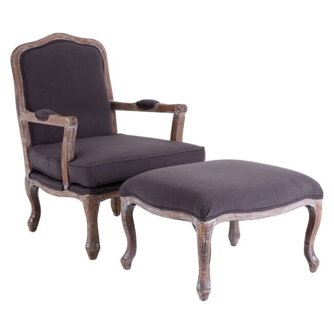Ococo Grey Linen Mix Chair And Footstool