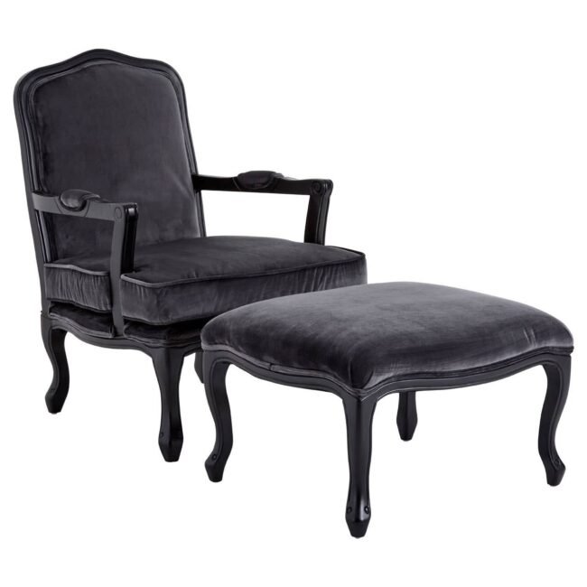 Ococo Grey Velvet Chair And Footstool