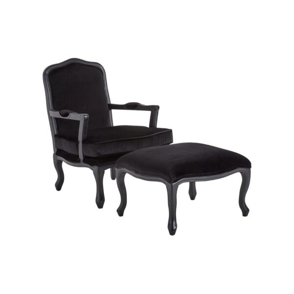 Ococo Black Shiny Velvet Chair And Footstool