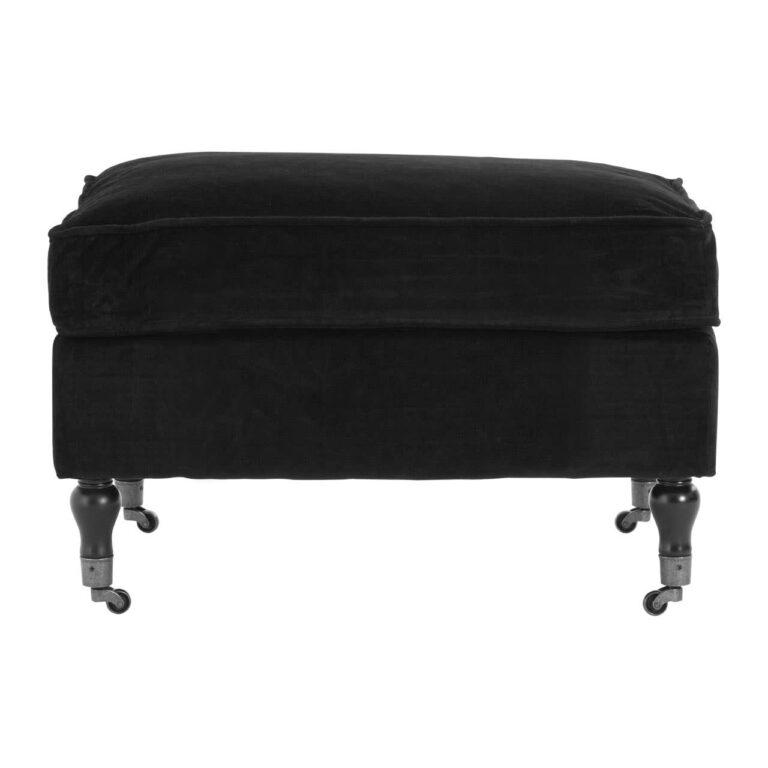 Black Oie Cotton Velvet Plush Footstool