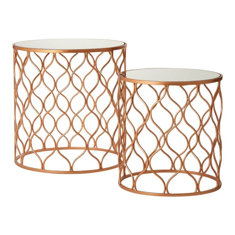 Avery Mirrored Top Copper Tables - Set Of 2