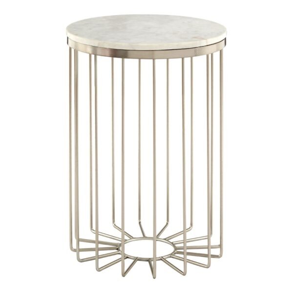 Foxley White Marble Cage Design Iron Table - Image 2