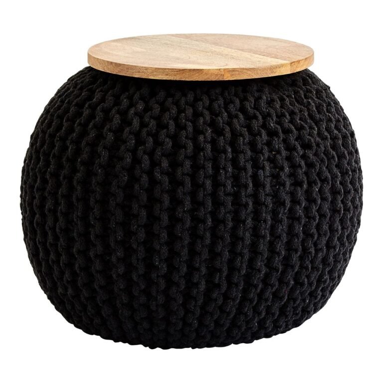 Laniere Black Woven Pouffe