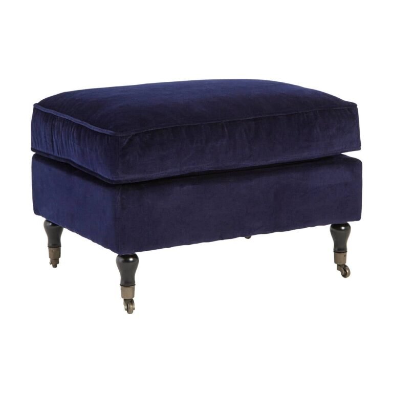 Midnight Elm Blue Plush Velvet Footstool