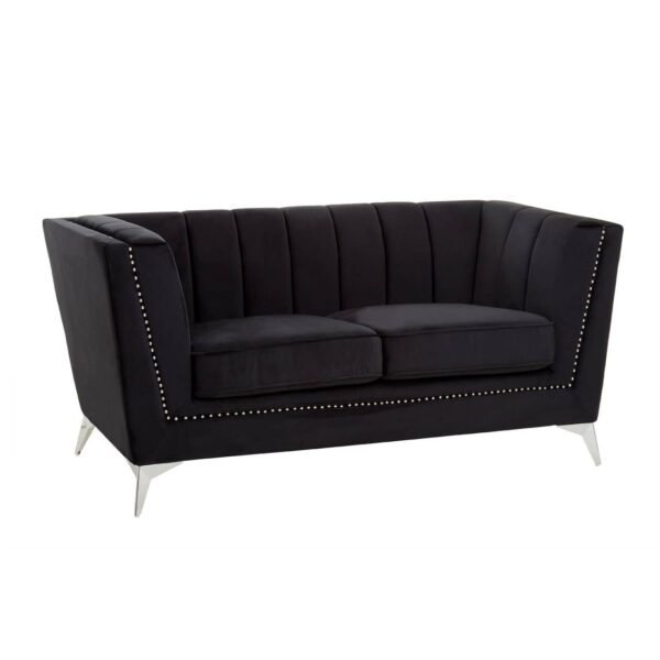 Lenser Two Seat Black Velvet Sofa - Image 2