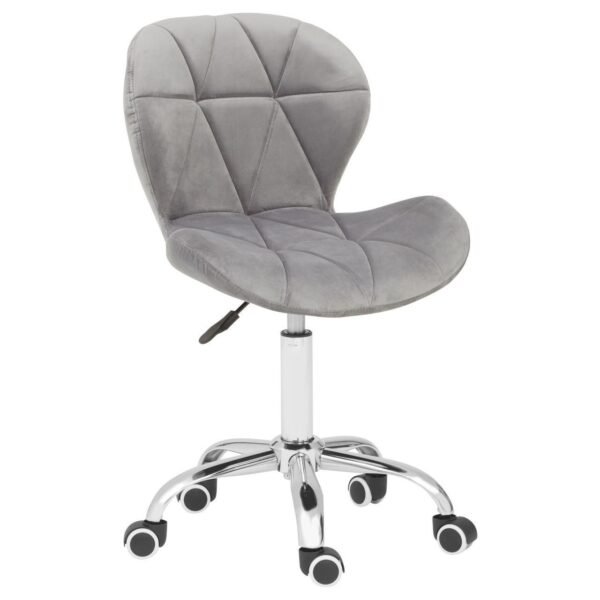 Enk Grey Velvet Home Office Chair With Swivel Base