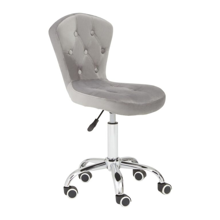 Enk Grey Velvet Rolling Home Office Chair