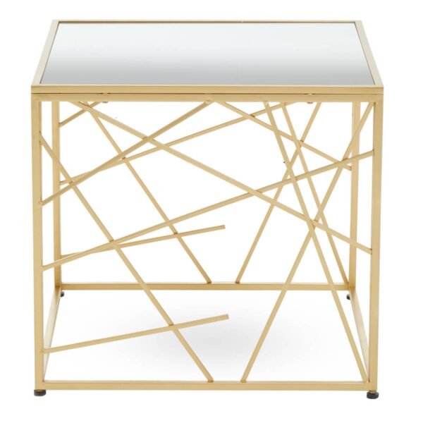 Tarume Gold Finish Side Table With Mirror Top