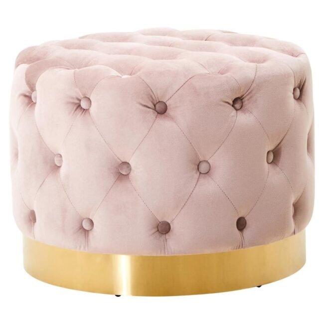 Oriel Dusky Pink Velvet Stool With Matte Gold Finish Base