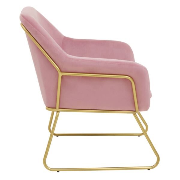 Xavia Pink Velvet Bushed Gold Armchair - Image 3