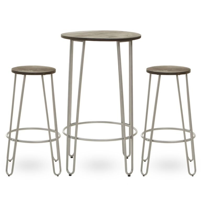 Tilsom 3Pc Silver Frame Bar Table Stool Set