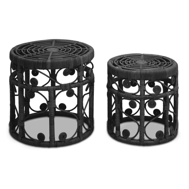 Hadley Set Of Two Black Rattan Stools
