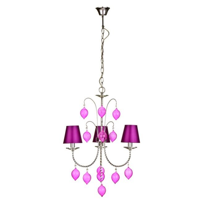 Oxt Pink Glass 3 Arm Chandelier