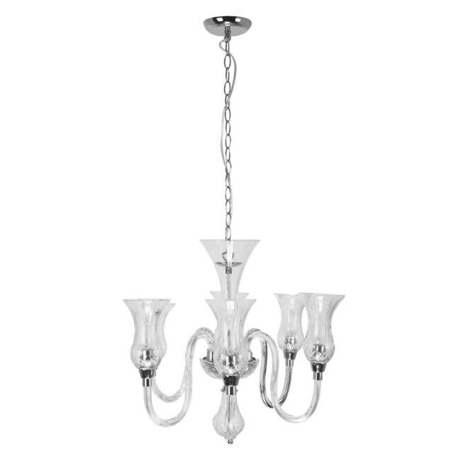 Glaniere Glass And Chrome 6 Arm Chandelier