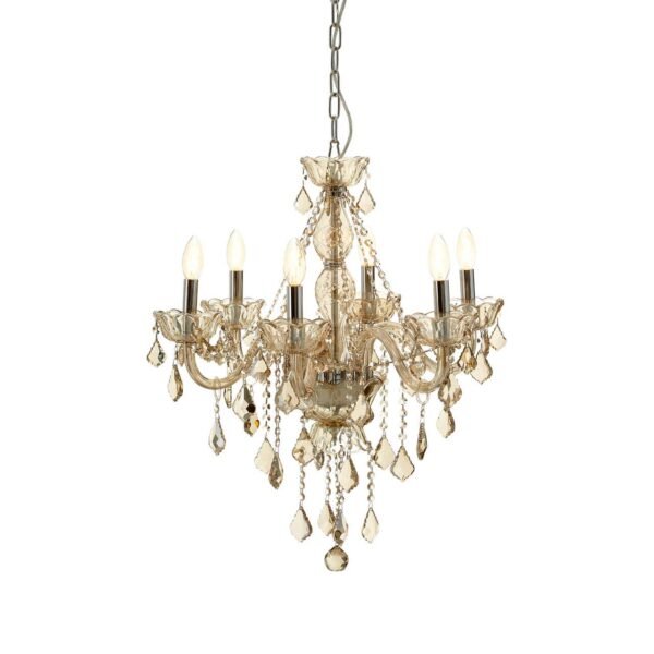 Urani 8 Bulb Chrome/Cognac Glass Chandelier