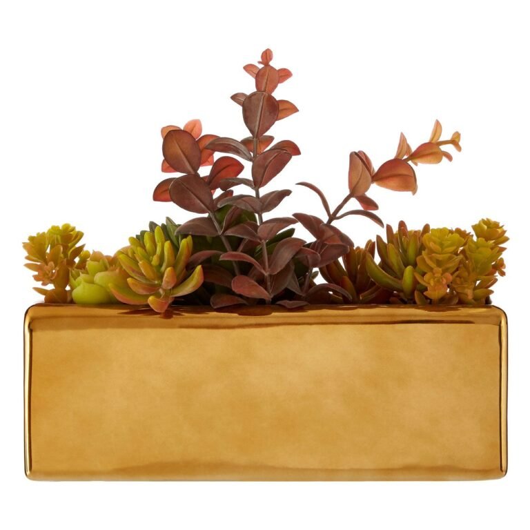 Mixed Elm Succulents Fiori With Ceramic Gold Pot