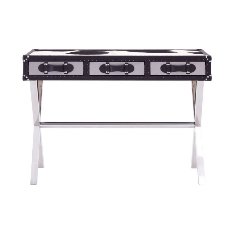 Black/White Oie Genuine Cowhide Console Table