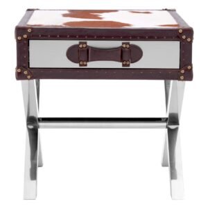 Brown/White Genuine Cowhide 1 Drawer Table