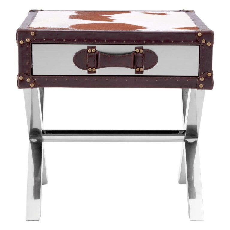Brown/White Genuine Cowhide 1 Drawer Table