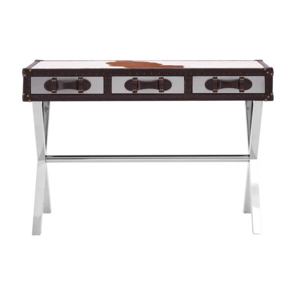 Brown/White Genuine Cowhide Console Table