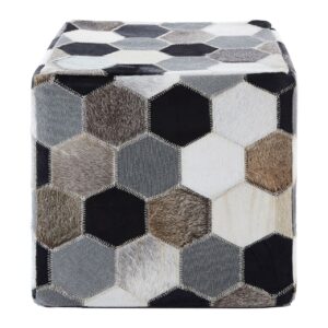 Affril Black / White / Grey Patchwork Pouffe