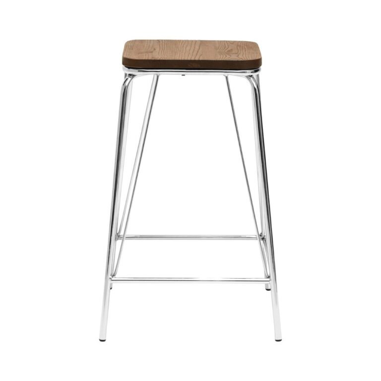 Tilsom Chrome Metal And Elm Wood Stool