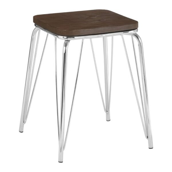 Tilsom Chrome Metal / Elm Small Wood Stool - Image 2