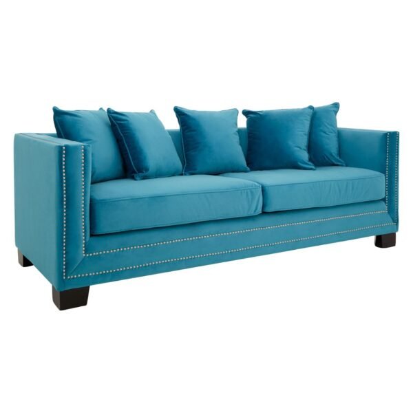 Stonemere 3 Seater Cyan Blue Velvet Sofa - Image 2