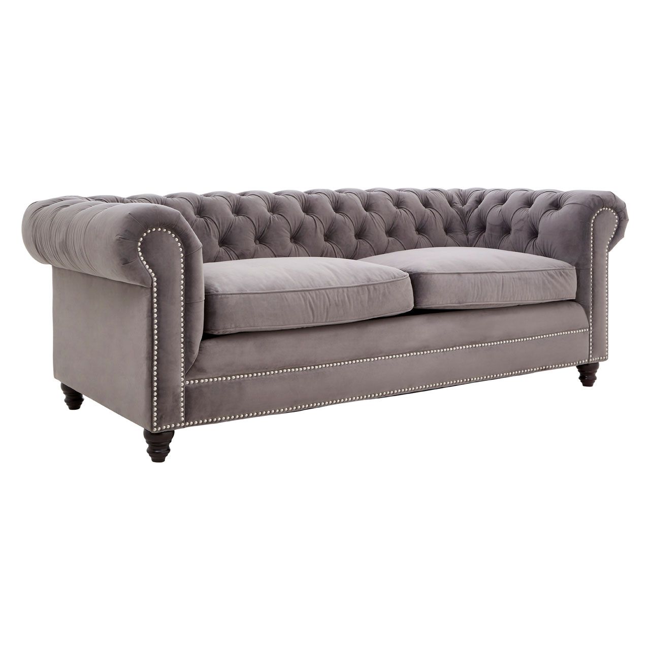Stella 3 Seater Grey Velvet Sofa - LIVING ROOM, Sofas | Eclectic Niche
