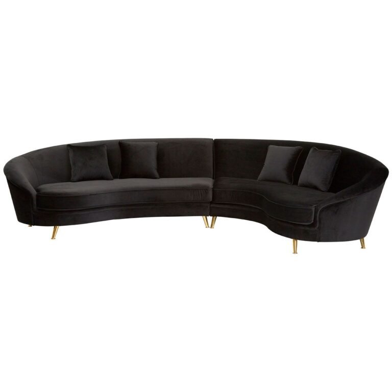 Liuby Black Velvet 5 Seat Curved Sofa Unit