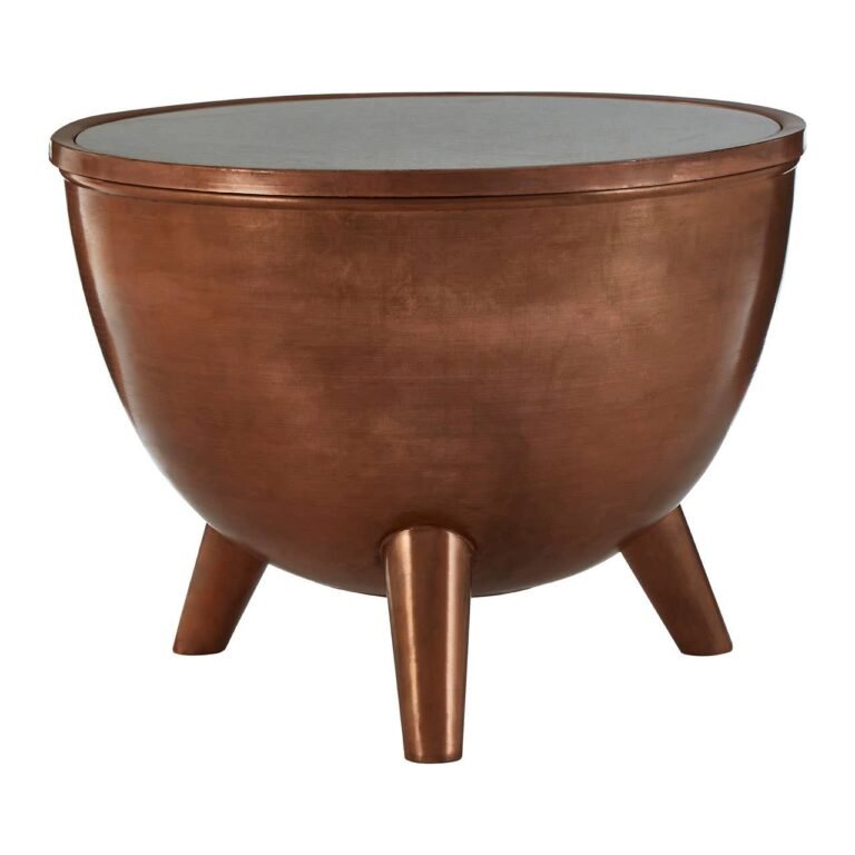 Tamres Copper Finish White Marble Top Table