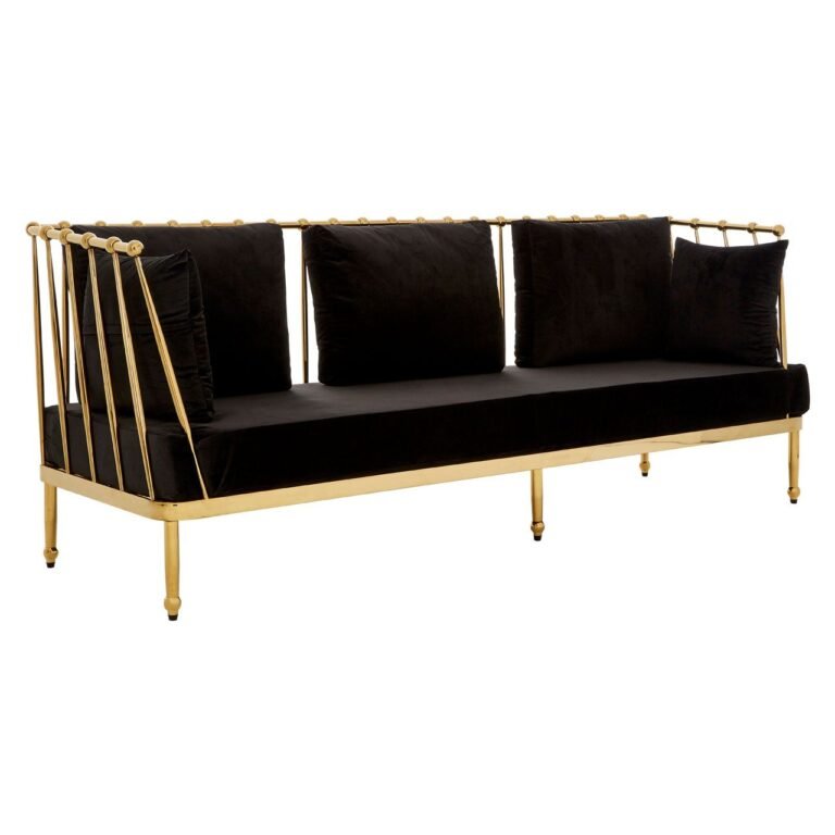 Eaia 3 Seat Gold Finish Tapered Arms Sofa