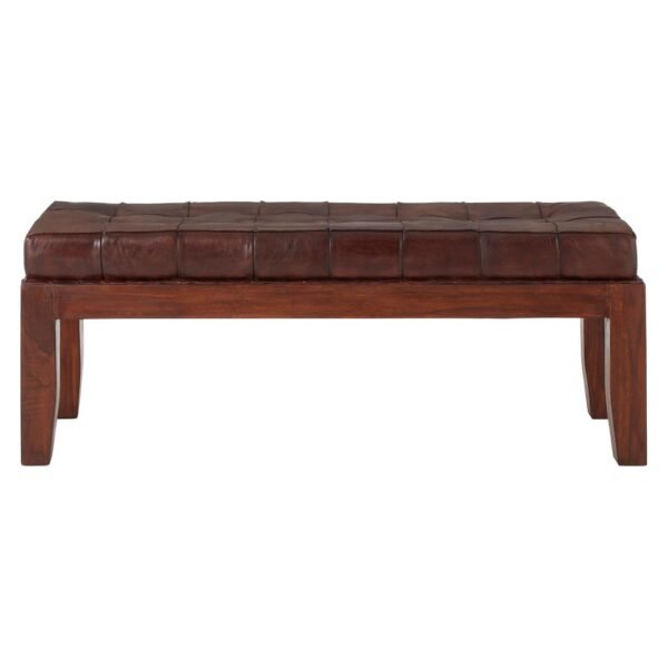 Harrington Antique Brown Leather Stitch Bench