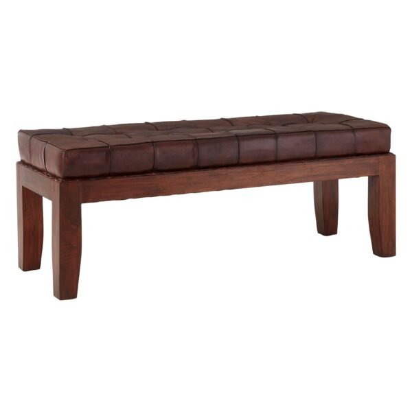 Harrington Antique Brown Leather Stitch Bench - Image 2