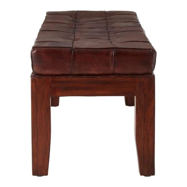 Harrington Antique Brown Leather Stitch Bench - Image 3