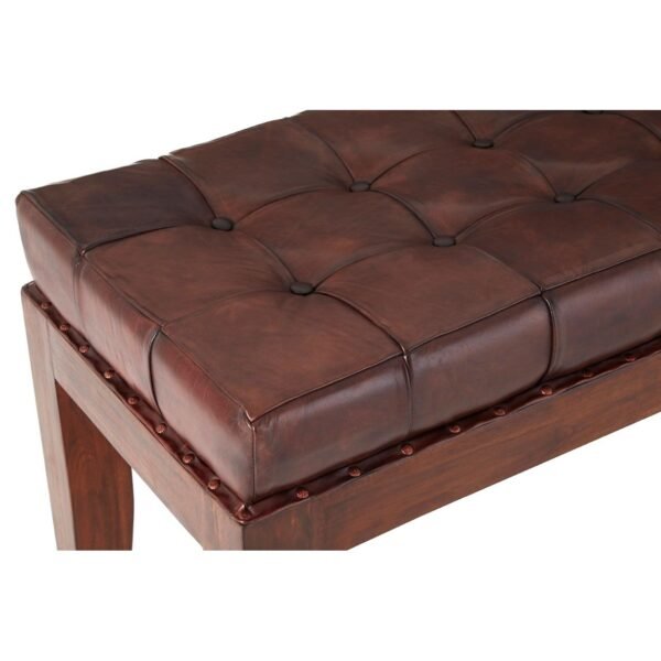 Harrington Antique Brown Leather Stitch Bench - Image 4