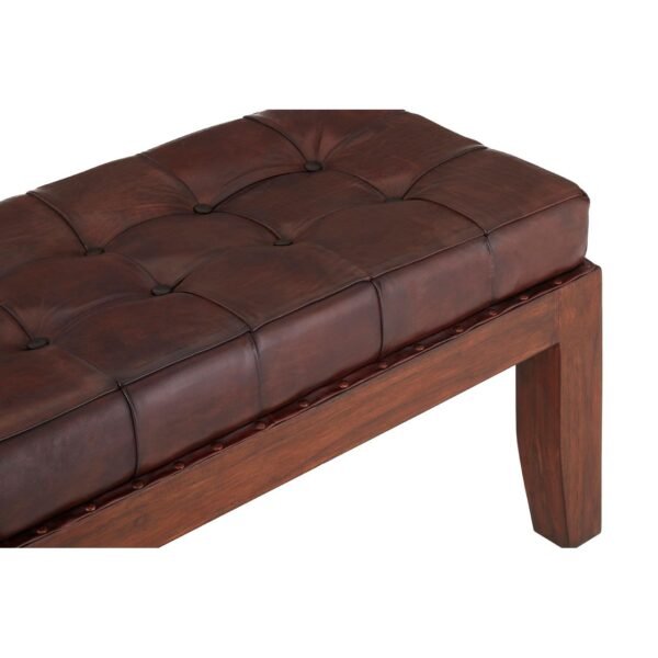 Harrington Antique Brown Leather Stitch Bench - Image 5