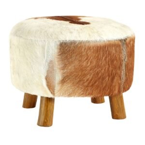 Harrington White / Brown Goat Hide Round Stool