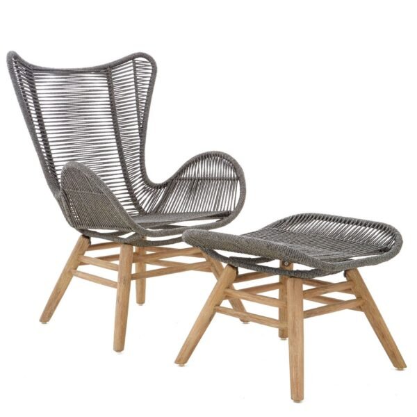 Khart Grey Rope Lounge Chair And Footstool