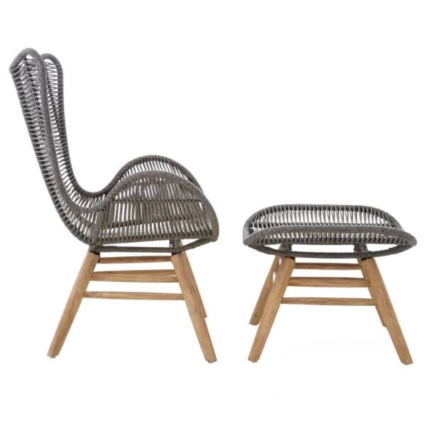 Khart Grey Rope Lounge Chair And Footstool - Image 3