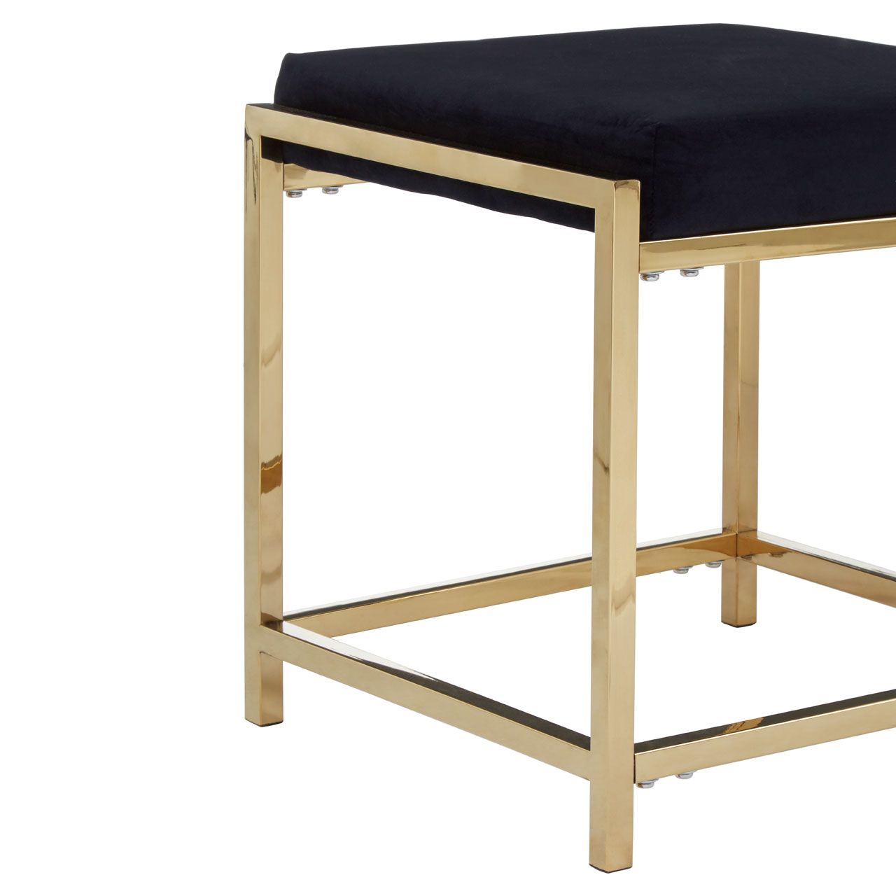 Allure Black Velvet / Gold Finish Stool - LIVING ROOM, Benches, Stools ...