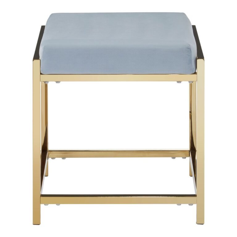 Alia Powder Blue Velvet / Gold Stool