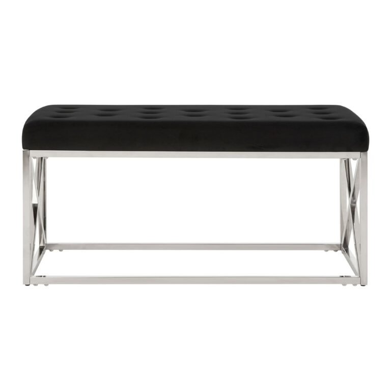 Alia Black Tufted Seat / Silver Finish Bench