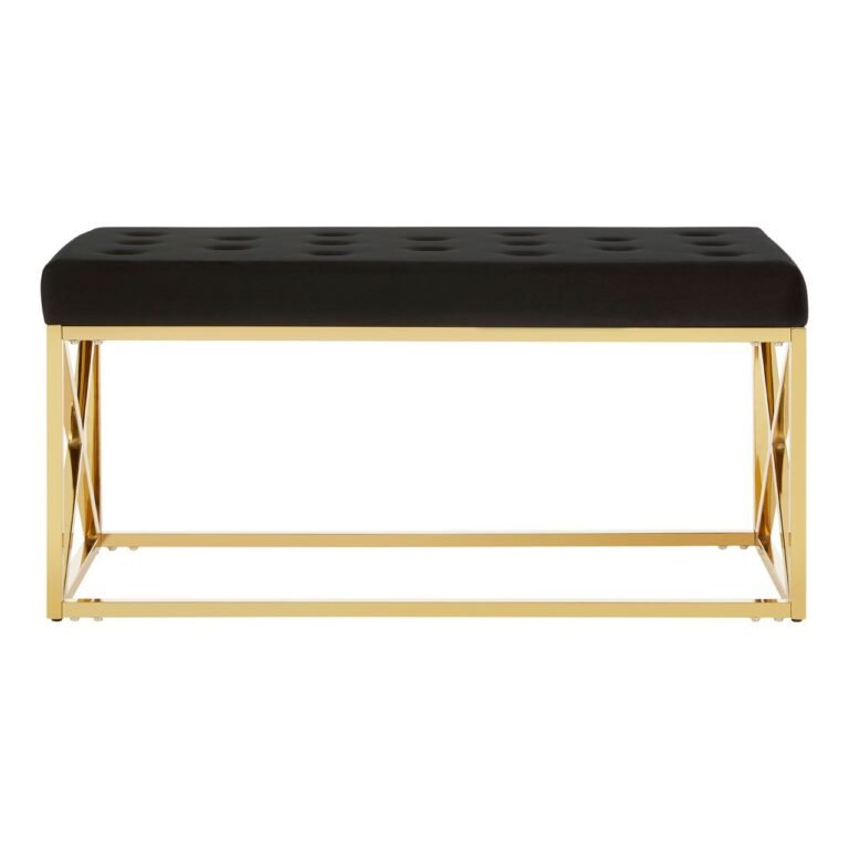 Alia Black Tufted Seat / Gold Finish Bench