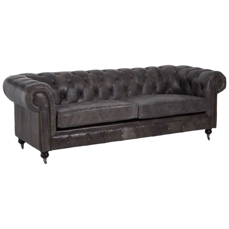 Borgault Dark Grey Leather Chesterfield Sofa