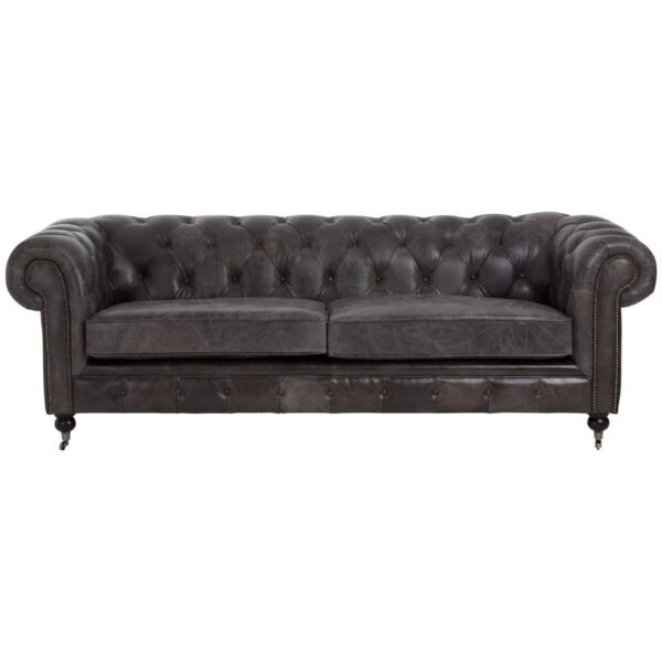 Borgault Dark Grey Leather Chesterfield Sofa - Image 2