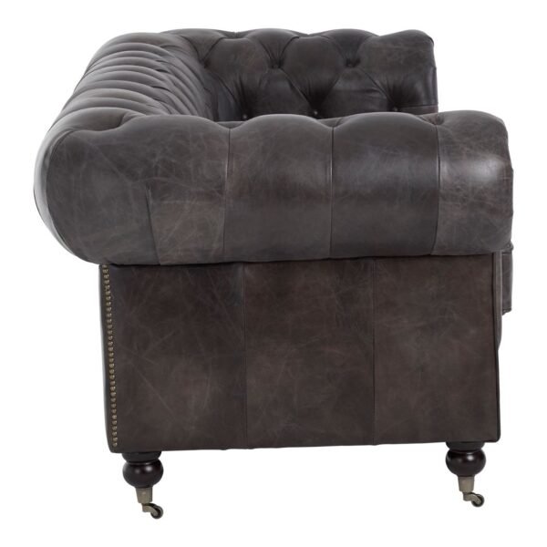 Borgault Dark Grey Leather Chesterfield Sofa - Image 3